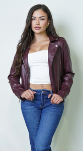 Lunor Moto PU Leather Jacket - Burgundy